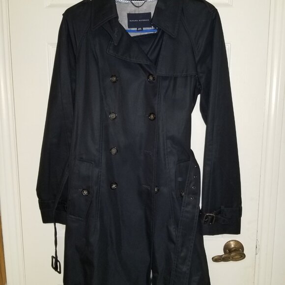 Banana Republic Black Trench Coat with Belt Size Medium - Picture 5 of 5